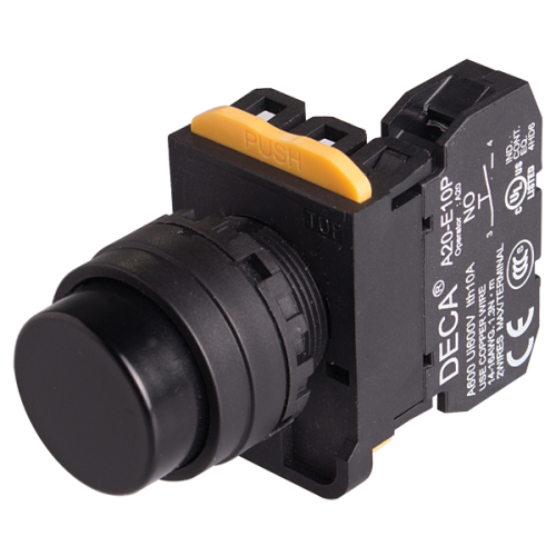 22mm Maintained pushbutton switch, Extended head, 1NC, Black