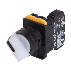 22mm Selector switch, 3 positions, Illuminated, Spring return from 2-way, 2NC, White Knob & LED 110V AC/DC