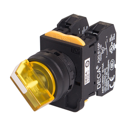 22mm Selector switch, 2 positions, Illuminated, Maintained, 1NC, Yellow Knob & LED 110V AC/DC 22mm Selector switch, 2 positions, Illuminated, Maintained, 1NC, Yellow Knob & LED 110V AC/DC