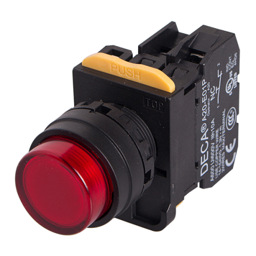 22mm LED Illuminated maintained pushbutton switch, 1NC, Red LED 12V AC/DC