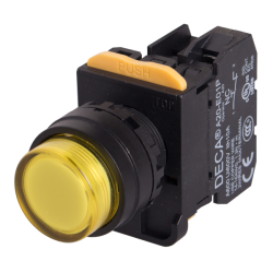 22mm LED Illuminated maintained pushbutton switch, 1NC, Yellow LED 110V AC/DC