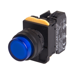 22mm LED Illuminated maintained pushbutton switch, 1NC, Blue LED 110V AC/DC