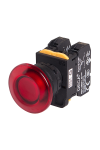 22mm LED Illuminated momentary pushbutton switch, Mushroom head, 1NC, Red LED 24V AC/DC