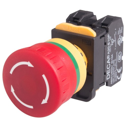 22mm Illuminated Emergency stop switch, 1NC, Red LED 12V AC/DC