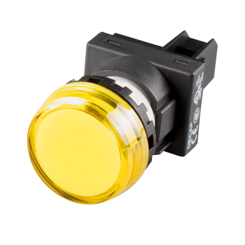 22mm LED Pilot lamp, Flush type with marking plate, 220V AC/DC, Yellow Lens
