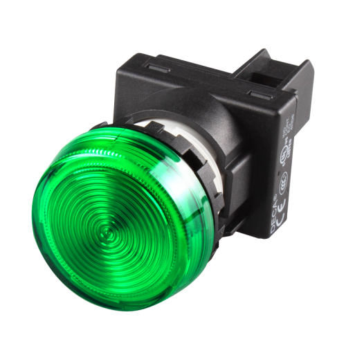 22mm LED Pilot lamp, Flush type, 110V AC/DC, Green Lens
