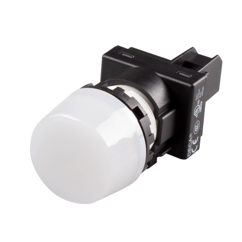 22mm LED Pilot lamp, Extended type, 220V AC/DC, White Lens