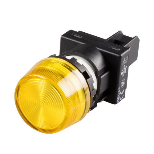22mm LED Pilot lamp, Extended type, 24V AC/DC, Yellow Lens
