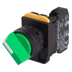 22mm Selector switch, 2 positions, Maintained, 2NC, Green Knob