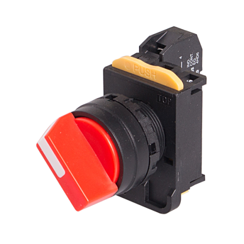 22mm Selector switch, 2 positions, Maintained, 1NC, Red Knob