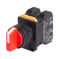 22mm Selector switch, 3 positions, Maintained, 2NC, Red Knob