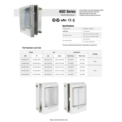 Enclosure, ABS, Gray color, Window door, Hinge & latch, W13.78 x L17.72 x D5.11", NEMA 4X