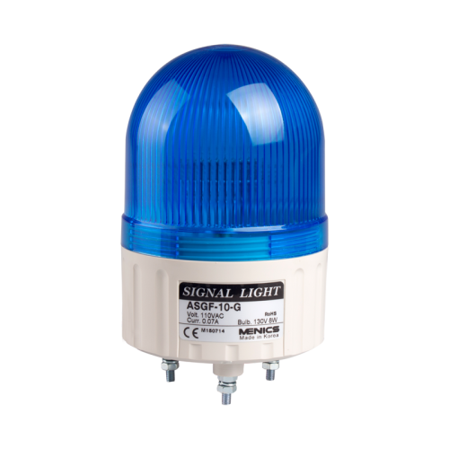 Beacon steady & flashing light, 86mm blue lens, Stud mount, Incandescent bulb, 12V AC/DC 8W