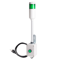 Andon Light, Push button control box, 9.45" pole w/ L Bracket, Green steady, 110VAC, 6ft power cord