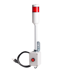 Andon Light, Push button control box, 9.45" pole w/ L Bracket, Red flashing, 110VAC, 6ft power cord
