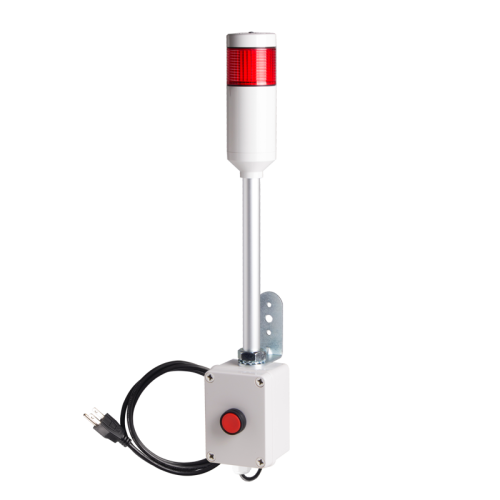 Andon Light, Push button control box, 9.45" pole w/ L Bracket, Red flashing, 110VAC, 6ft power cord