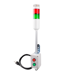 Andon Light, Push button control box, 9.45" pole w/ L Bracket, Red flashing & Buzzer, Green steady, 80dB Buzzer, 110VAC, 6ft power cord