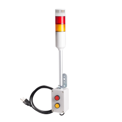 Andon Light, Push button control box, 9.45" pole w/ L Bracket, Red flashing & Buzzer, 80dB Buzzer, Yellow steady, 110VAC, 6ft power cord