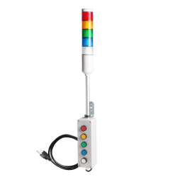 Andon Light, Push button control box, 9.45" pole w/ L Bracket, Red flashing, Yellow/Green/Blue/Clear steady, 110VAC, 6ft power cord
