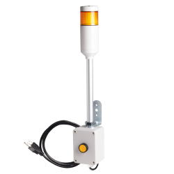Andon Light, Push button control box, 9.45" pole w/ L Bracket, Yellow steady, 110VAC, 6ft power cord