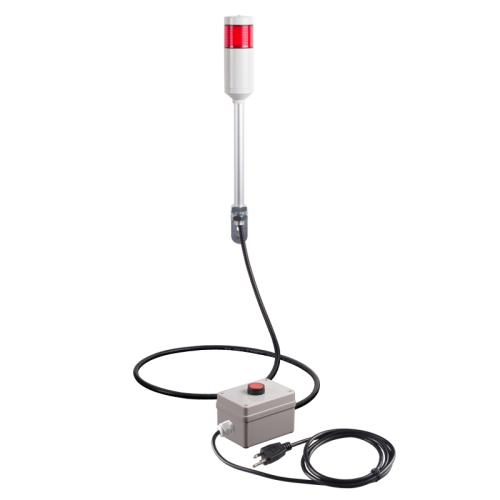 Andon Light, Remote push button control box, w/10ft cable, 9.45" pole w/ L Bracket, Red flashing, 110VAC, 6ft power cord