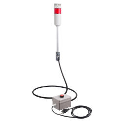 Andon Light, Remote push button control box, w/10ft cable, 9.45" pole w/ L Bracket, Red flashing & Buzzer, Adjustable 10-100dB Buzzer, 110VAC, 6ft power cord
