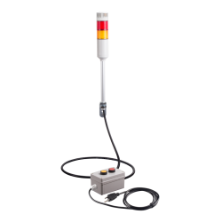 Andon Light, Remote push button control box, w/10ft cable, 9.45" pole w/ L Bracket, Red flashing & Buzzer, Yellow steady, 80dB Buzzer, 110VAC, 6ft power cord