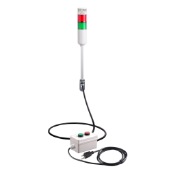 Andon Light, Remote push button control box, w/15ft cable, 9.45" pole w/ L Bracket, Red flashing & Buzzer, Green steady, Adjustable 10-100dB Buzzer, 110VAC, 6ft power cord