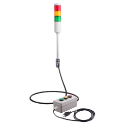 Andon Light, Remote push button control box, w/15ft cable, 9.45" pole w/ L Bracket, Red flashing, Yellow/Green steady, 110VAC, 6ft power cord
