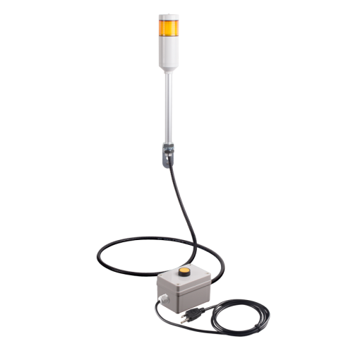 Andon Light, Remote push button control box, w/15ft cable, 9.45" pole w/ L Bracket, Yellow steady, 110VAC, 6ft power cord