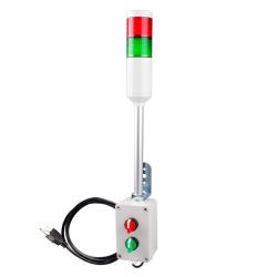 Andon Light, Selector switch control box, 9.45" pole w/ L Bracket, Red flashing, Green steady, 110VAC, 6ft power cord