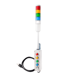 Andon Light, Selector switch control box, 9.45" pole w/ L Bracket, Red flashing, Yellow/Green/Blue/Clear steady, 110VAC, 6ft power cord