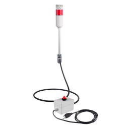 Andon Light, Remote Selector switch control box, w/10ft cable, 9.45" pole w/ L Bracket, Red flashing & Buzzer, Adjustable 10-100dB Buzzer, 110VAC, 6ft power cord