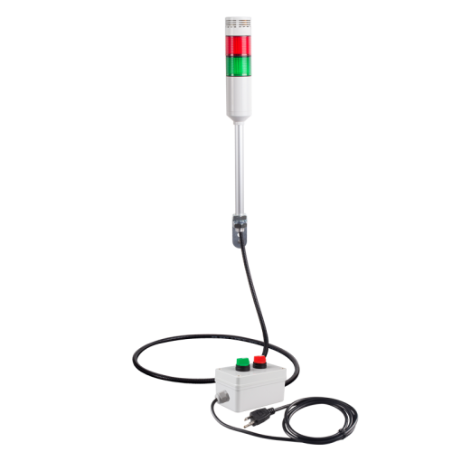Andon Light, Remote Selector switch control box, w/10ft cable, 9.45" pole w/ L Bracket, Red flashing & Buzzer, Green steady, 80dB Buzzer, 110VAC, 6ft power cord