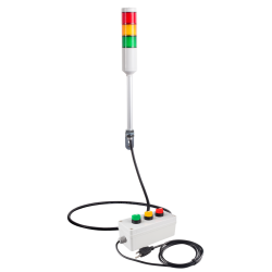 Andon Light, Remote Selector switch control box, w/10ft cable, 9.45" pole w/ L Bracket, Red flashing, Yellow/Green steady, 110VAC, 6ft power cord