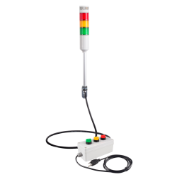 Andon Light, Remote Selector switch control box, w/10ft cable, 9.45" pole w/ L Bracket, Red flashing & Buzzer, Yellow/Green steady, 80dB Buzzer, 110VAC, 6ft power cord