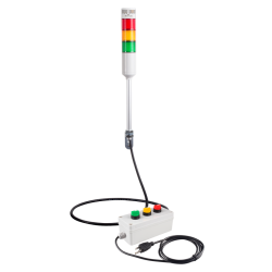 Andon Light, Remote Selector switch control box, w/10ft cable, 9.45" pole w/ L Bracket, Red flashing & Buzzer, Yellow/Green steady, Adjustable 10-100dB Buzzer, 110VAC, 6ft power cord