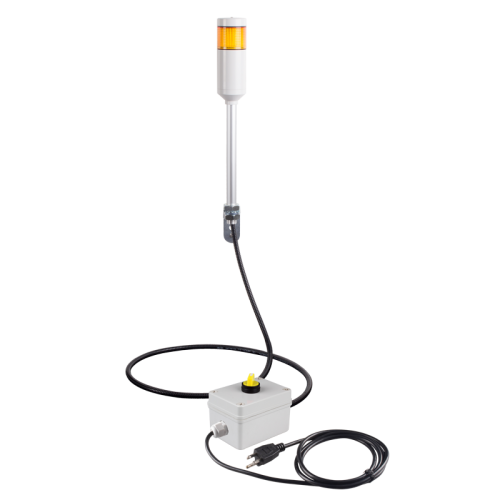 Andon Light, Remote Selector switch control box, w/10ft cable, 9.45" pole w/ L Bracket, Yellow steady, 110VAC, 6ft power cord