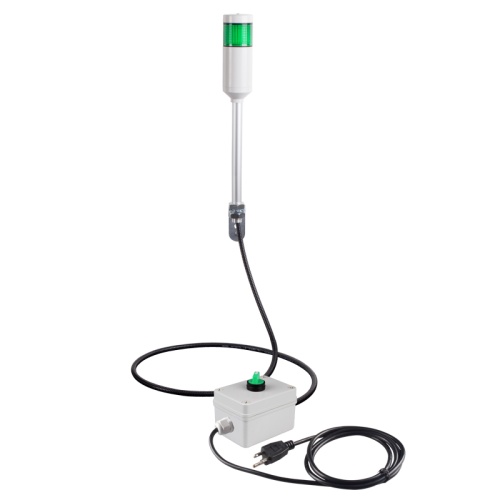 Andon Light, Remote Selector switch control box, w/15ft cable, 9.45" pole w/ L Bracket, Green steady, 110VAC, 6ft power cord
