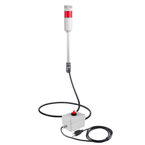 Andon Light, Remote Selector switch control box, w/15ft cable, 9.45" pole w/ L Bracket, Red flashing & Buzzer, Adjustable 10-100dB Buzzer, 110VAC, 6ft power cord
