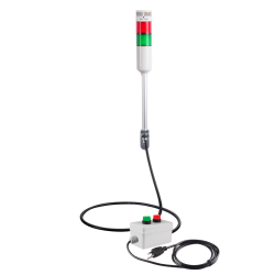 Andon Light, Remote Selector switch control box, w/15ft cable, 9.45" pole w/ L Bracket, Red flashing & Buzzer, Green steady, Adjustable 10-100dB Buzzer, 110VAC, 6ft power cord
