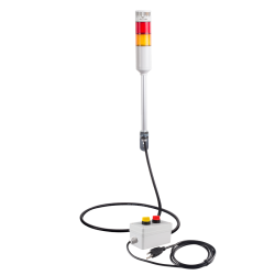 Andon Light, Remote Selector switch control box, w/15ft cable, 9.45" pole w/ L Bracket, Red flashing & Buzzer, Yellow steady, Adjustable 10-100dB Buzzer, 110VAC, 6ft power cord
