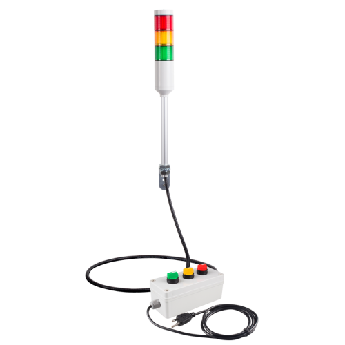 Andon Light, Remote Selector switch control box, w/15ft cable, 9.45" pole w/ L Bracket, Red flashing, Yellow/Green steady, 110VAC, 6ft power cord