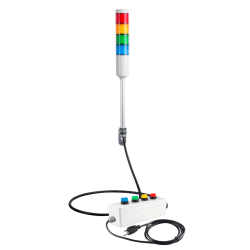 Andon Light, Remote Selector switch control box, w/15ft cable, 9.45" pole w/ L Bracket, Red flashing, Yellow/Green/Blue steady, 110VAC, 6ft power cord