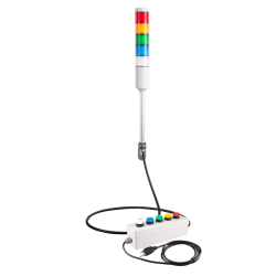 Andon Light, Remote Selector switch control box, w/15ft cable, 9.45" pole w/ L Bracket, Red flashing, Yellow/Green/Blue/Clear steady, 110VAC, 6ft power cord