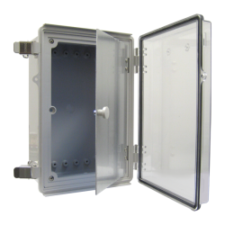Enclosure, PC, Gray Body, Clear cover with swing panel, Hinge & latch, 11.02 x 11.02 x 5.12"