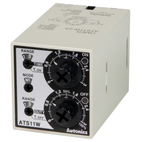 Autonics Twin Timer, 42x38x75mm, 6 operating modes, 0.3 Sec-30hrs setting time,  DPDT(2c) or 2 SPDT, 12VDC, (11 pin socket req'd)