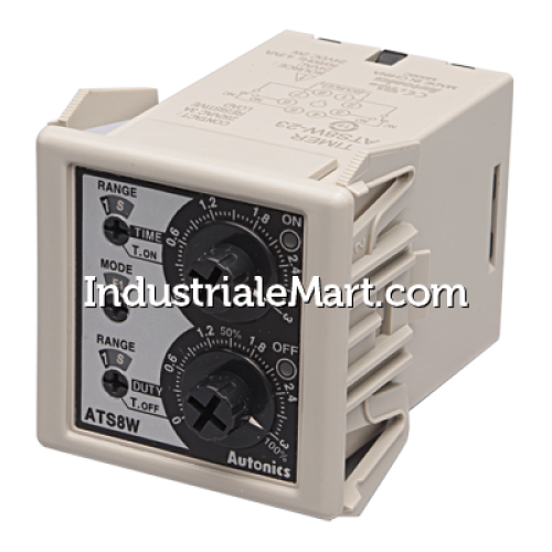 Autonics Twin Timer, 42x38x75mm, 6 operating modes, 0.3 Sec-30hrs setting time,  DPDT(2c) or 2 SPDT, 24VAC/VDC, (8 pin socket req'd)