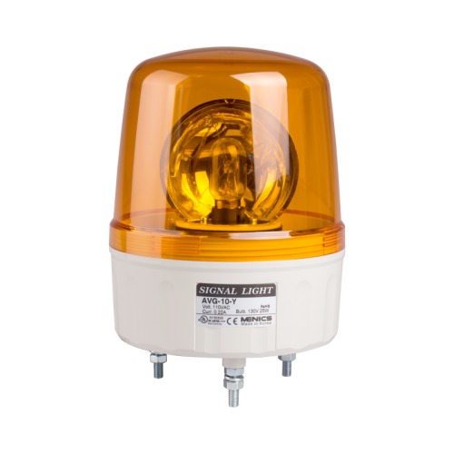 Beacon rotating light, 135mm yellow lens, Stud mount, Incandescent bulb, 24V AC/DC 25W