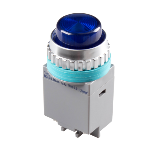 LED Pilot Lamp, 30mm Panel hole, IP65, Dome head, Blue, 24VDC